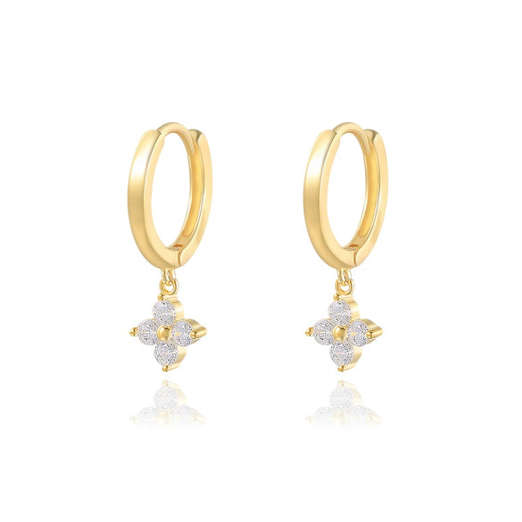Elegant Daily Workplace Lucky Grass Clover Flower Geometric S925 Sterling Silver Earrings With Inlaid Zircon