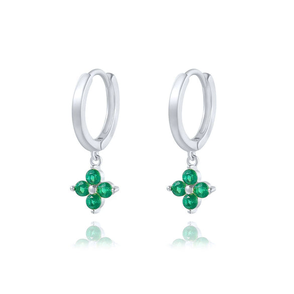 Elegant Daily Workplace Lucky Grass Clover Flower Geometric S925 Sterling Silver Earrings With Inlaid Zircon