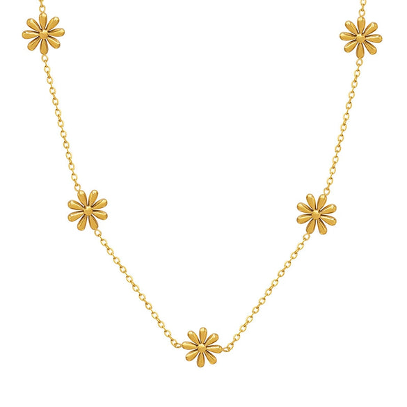 Elegant Daisy Flower Design Titanium Steel Gold Plated Women's Necklace With Electroplating Treatment