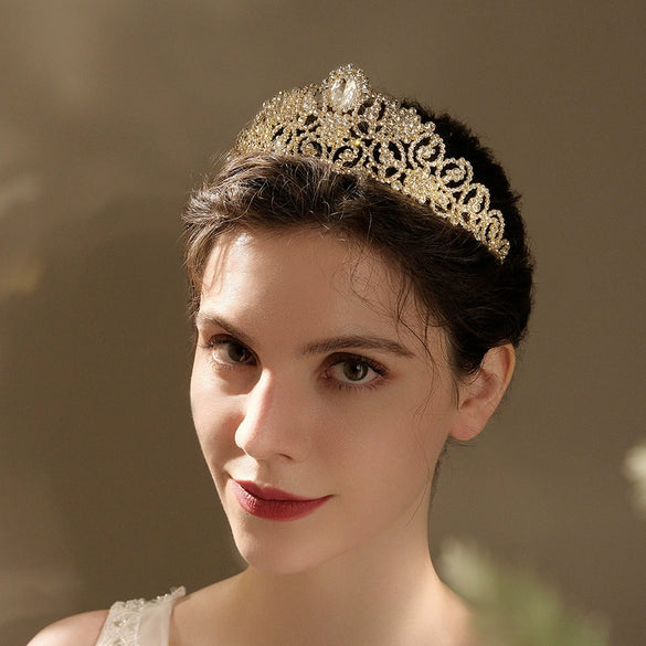 Elegant Diamond Embellished Alloy Crown Hair Accessory For Women Bridal Wedding Ceremony And Party Headpiece