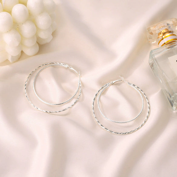 Elegant Double Ring Earrings For Women Alloy Electroplated Simple Geometric Fashion All Match Piercing Earrings