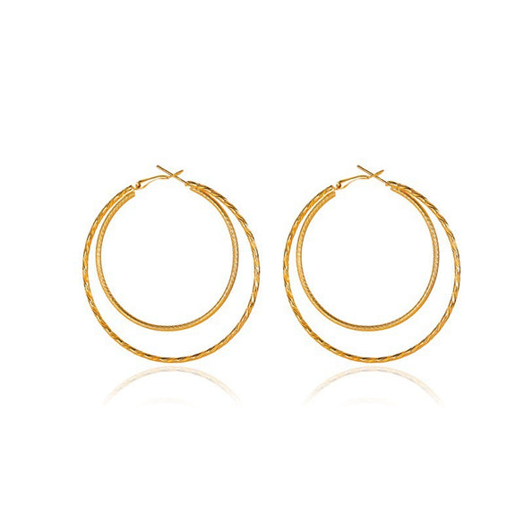 Elegant Double Ring Earrings For Women Alloy Electroplated Simple Geometric Fashion All Match Piercing Earrings