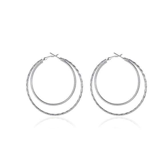 Elegant Double Ring Earrings For Women Alloy Electroplated Simple Geometric Fashion All Match Piercing Earrings