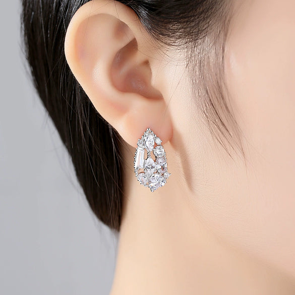 Elegant Drop Earrings With Sparkling Zircon Crystals Copper Dangle Jewelry For Women