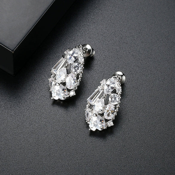 Elegant Drop Earrings With Sparkling Zircon Crystals Copper Dangle Jewelry For Women