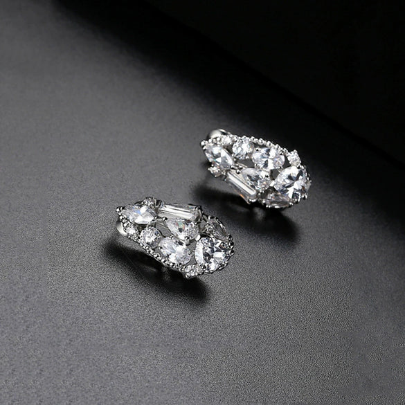 Elegant Drop Earrings With Sparkling Zircon Crystals Copper Dangle Jewelry For Women