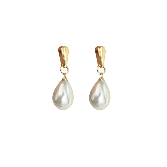 Elegant Dropshaped Imitation Pearl And Copper Electroplated Gold Women's Geometric Earrings