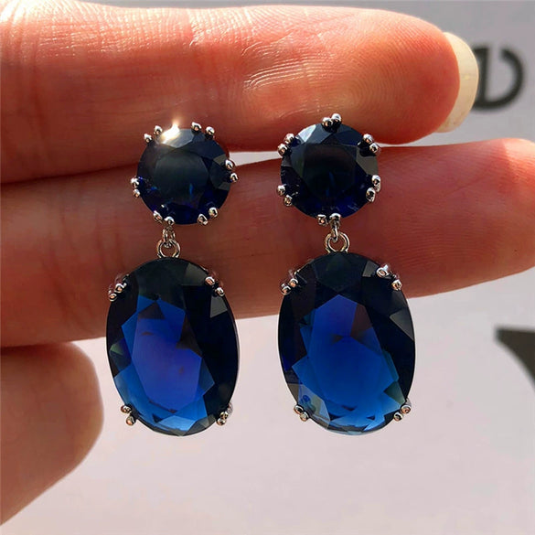 Elegant Eggshaped Electroplated Metal Zircon Earrings With Rhombus Pattern And Multiple Color Options