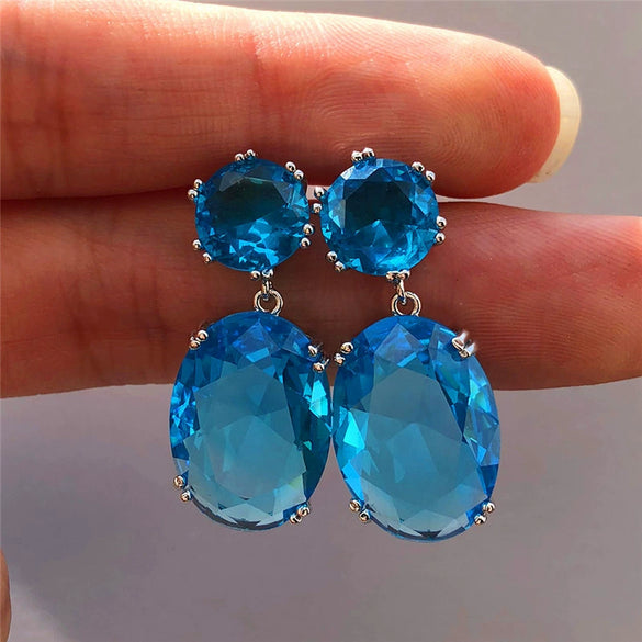 Elegant Eggshaped Electroplated Metal Zircon Earrings With Rhombus Pattern And Multiple Color Options
