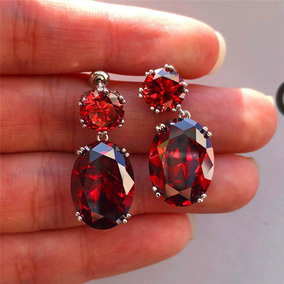 Elegant Eggshaped Electroplated Metal Zircon Earrings With Rhombus Pattern And Multiple Color Options