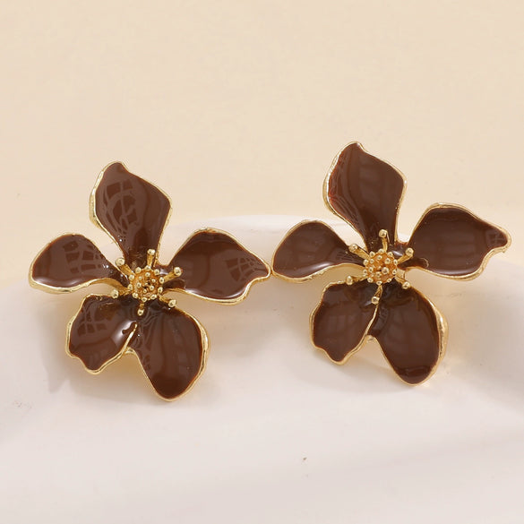 Elegant Electroplated Alloy Flower Earrings For Women With Stainless Steel Posts Classic Floral Design Wholesale Jewelry