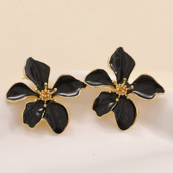 Elegant Electroplated Alloy Flower Earrings For Women With Stainless Steel Posts Classic Floral Design Wholesale Jewelry