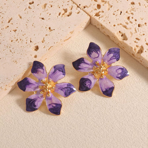 Elegant Electroplated Alloy Flower Earrings For Women With Stainless Steel Posts Classic Floral Design Wholesale Jewelry