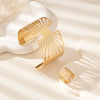 Elegant Exaggerated Lady Geometric Lines Alloy Hollow Out 14K Gold Plated Women'S Rings Bracelets Jewelry Set