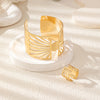 Elegant Exaggerated Lady Geometric Lines Alloy Hollow Out 14K Gold Plated Women'S Rings Bracelets Jewelry Set
