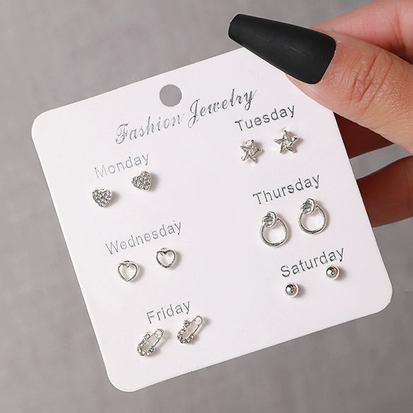 Elegant Fairy Women's Ear Studs And Combination Earrings Alloy Stainless Steel Heart Pattern Electroplating