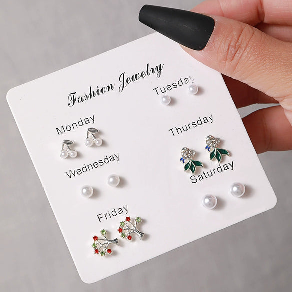 Elegant Fairy Women's Ear Studs And Combination Earrings Alloy Stainless Steel Heart Pattern Electroplating