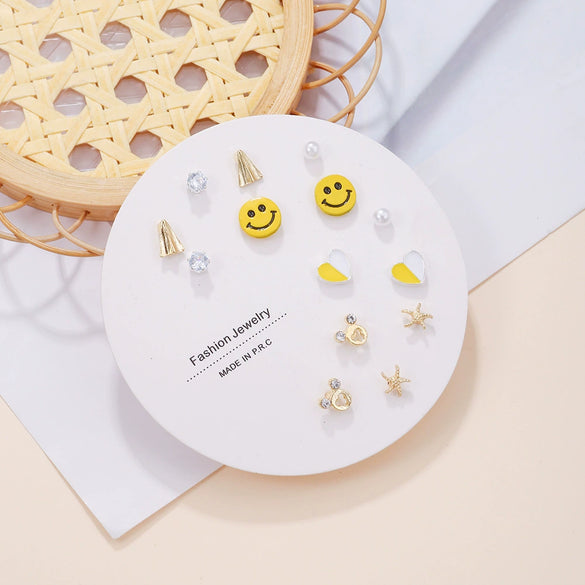 Elegant Fairy Women's Ear Studs And Combination Earrings Alloy Stainless Steel Heart Pattern Electroplating