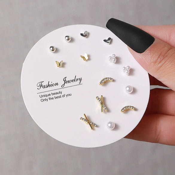 Elegant Fairy Women's Ear Studs And Combination Earrings Alloy Stainless Steel Heart Pattern Electroplating