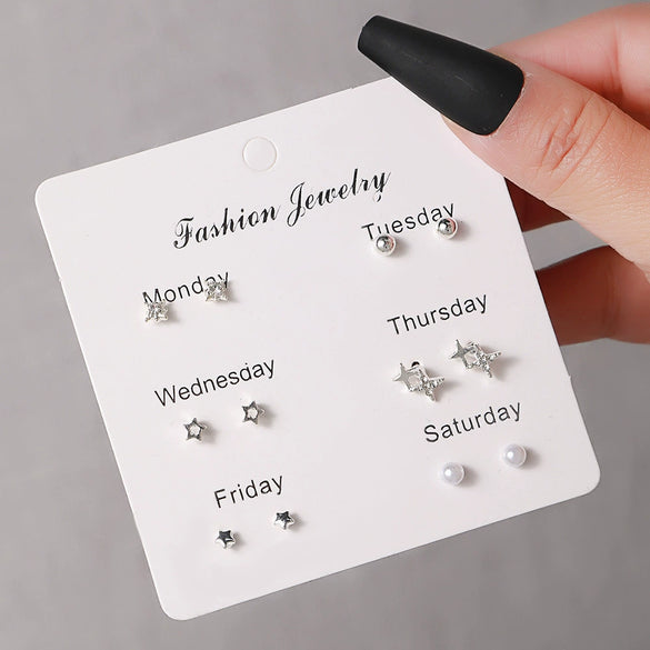 Elegant Fairy Women's Ear Studs And Combination Earrings Alloy Stainless Steel Heart Pattern Electroplating