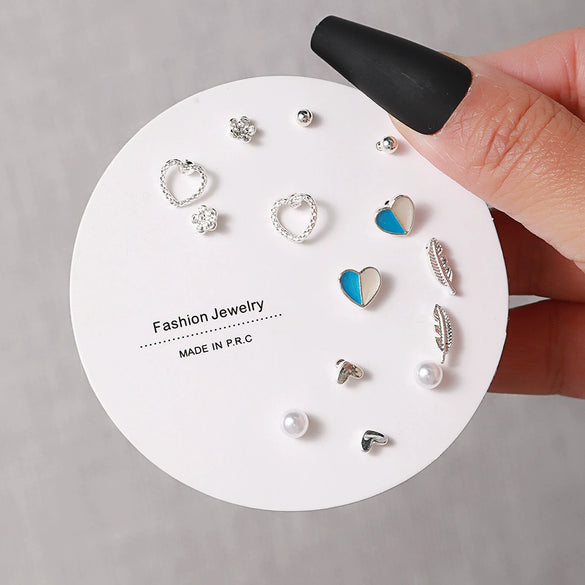 Elegant Fairy Women's Ear Studs And Combination Earrings Alloy Stainless Steel Heart Pattern Electroplating