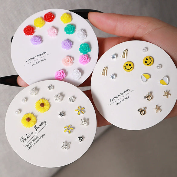 Elegant Fairy Women's Ear Studs And Combination Earrings Alloy Stainless Steel Heart Pattern Electroplating
