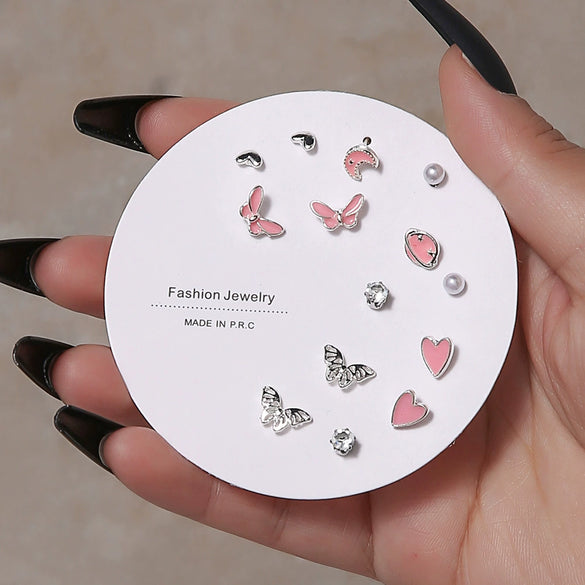 Elegant Fairy Women's Ear Studs And Combination Earrings Alloy Stainless Steel Heart Pattern Electroplating