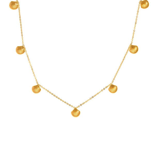 Elegant Fan Shaped Small Shell Pendant Clavicle Chain For Women Titanium Steel Plated 18K True Gold Electroplating Treatment Geometric Pattern