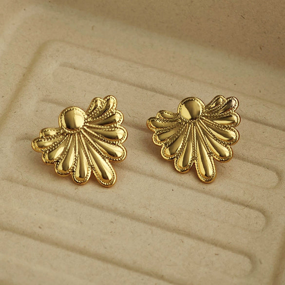 Elegant Fanshaped Tail Titanium Steel Earrings For Women With Electroplating Fashion Geometric Design