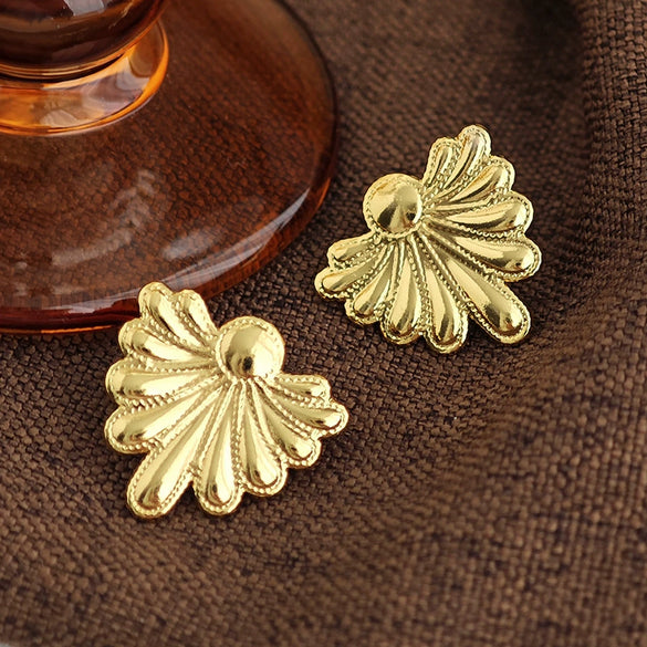 Elegant Fanshaped Tail Titanium Steel Earrings For Women With Electroplating Fashion Geometric Design