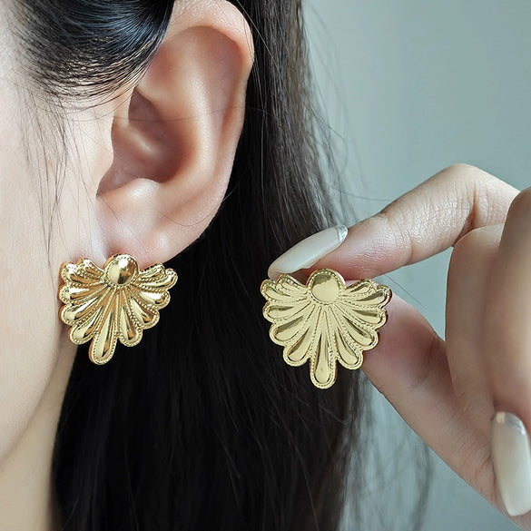 Elegant Fanshaped Tail Titanium Steel Earrings For Women With Electroplating Fashion Geometric Design