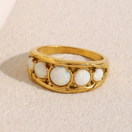 Elegant Fashion French Retro Light Luxury Ring Jewelry Stainless Steel 18K Gold Plated Geometric Design