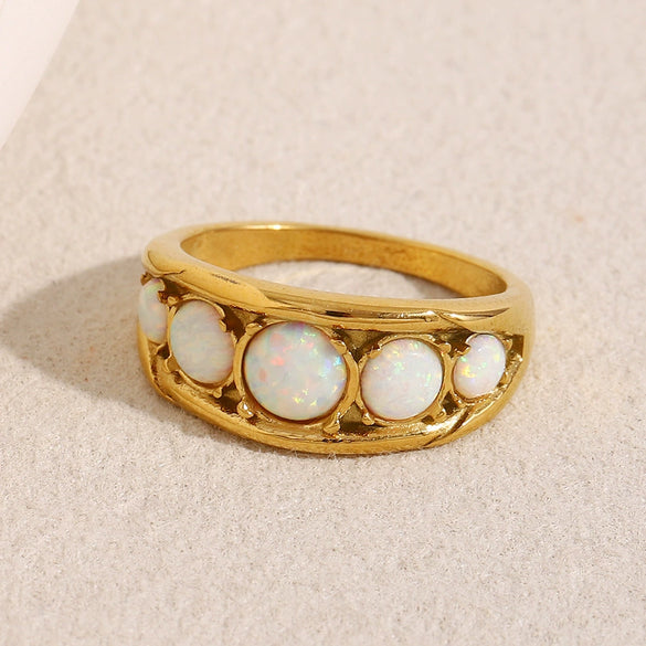 Elegant Fashion French Retro Light Luxury Ring Jewelry Stainless Steel 18K Gold Plated Geometric Design