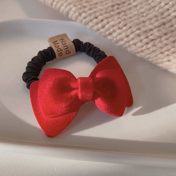Elegant Flannel Heart Bow Hair Band Handmade Simple Versatile Lotus Root Rope Style Hair Accessory For Women