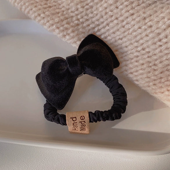 Elegant Flannel Heart Bow Hair Band Handmade Simple Versatile Lotus Root Rope Style Hair Accessory For Women