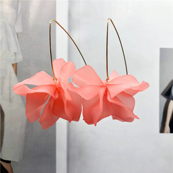 Elegant Floral Acrylic Drop Earrings With Long Hook Design And Exaggerated Botanical Statement Style