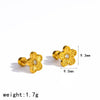 Elegant Floral Stainless Steel Stud Earrings For Women With Vacuum Gold Plated Finish And Diamond Inlay