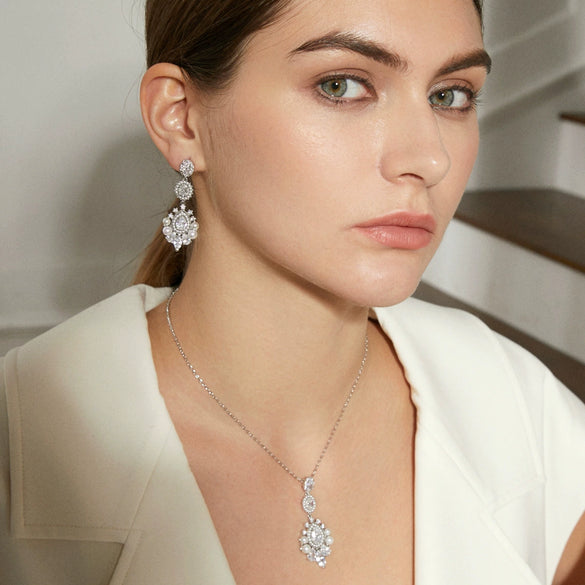 Elegant Flower Copper Zircon Pearl Earrings Fashion Jewelry For Women With Electroplated Finish