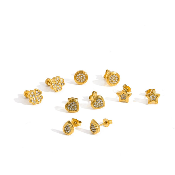 Elegant Flower Earrings For Women With Full Diamond Inlay Titanium Steel And Stainless Steel Needle In Pvd Vacuum Gold Plated Finish