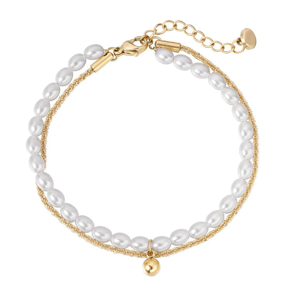 Elegant Geometric Artificial Pearl Titanium Steel Wholesale Bracelets