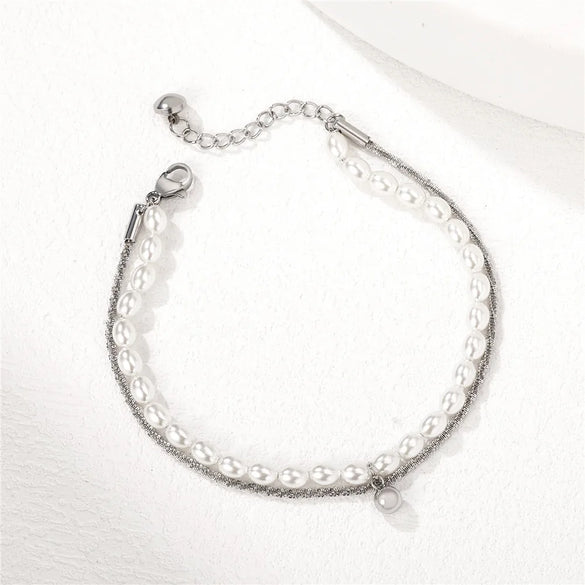 Elegant Geometric Artificial Pearl Titanium Steel Wholesale Bracelets