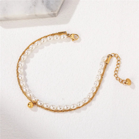 Elegant Geometric Artificial Pearl Titanium Steel Wholesale Bracelets