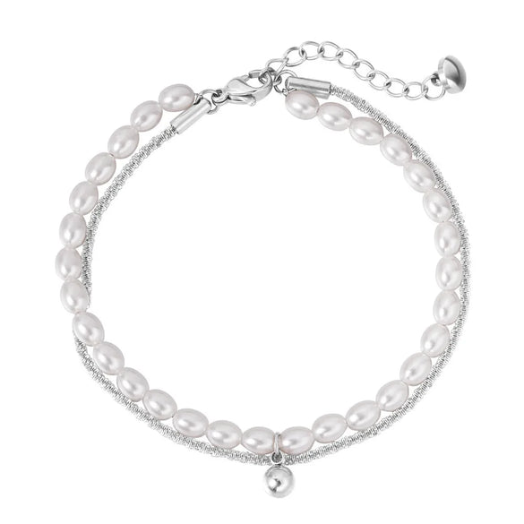 Elegant Geometric Artificial Pearl Titanium Steel Wholesale Bracelets