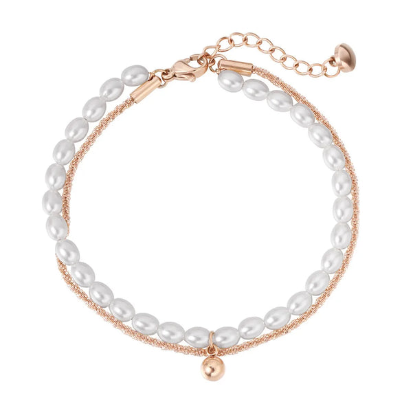 Elegant Geometric Artificial Pearl Titanium Steel Wholesale Bracelets