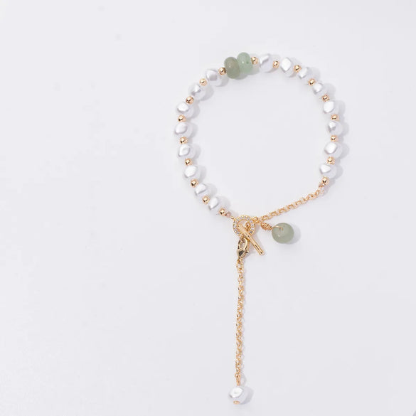 Elegant Geometric Copper Gold Plated Artificial Pearls Glass Bracelets