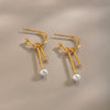 Elegant Geometric Cshaped Detachable Tassel Earrings With Zircon And Pearl Accents Stainless Steel Posts And Vacuum Gold Pvd Plating