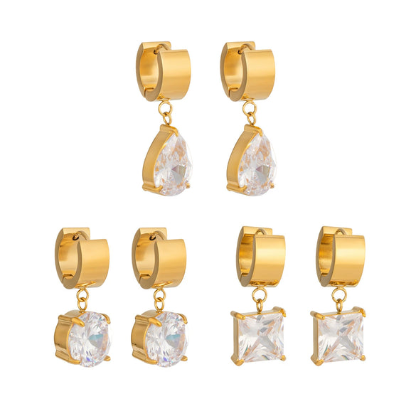 Elegant Geometric Cubic Zirconia Pendant Earrings Goldplated Stainless Steel Jewelry For Women With A Modern Niche Style