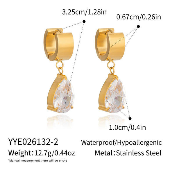 Elegant Geometric Cubic Zirconia Pendant Earrings Goldplated Stainless Steel Jewelry For Women With A Modern Niche Style