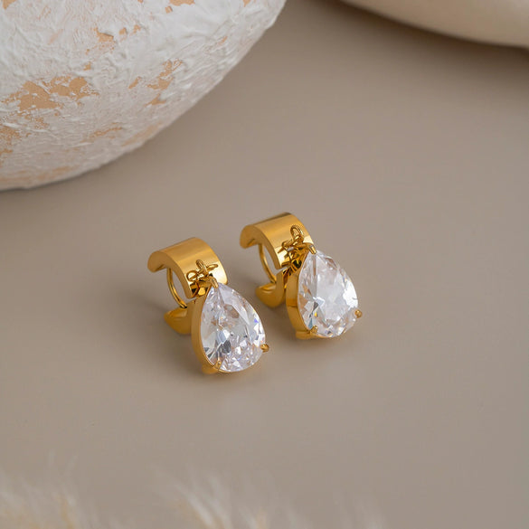 Elegant Geometric Cubic Zirconia Pendant Earrings Goldplated Stainless Steel Jewelry For Women With A Modern Niche Style