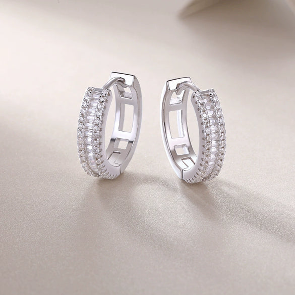 Elegant Geometric Moissanite Inlaid 925 Silver Earrings Unisex